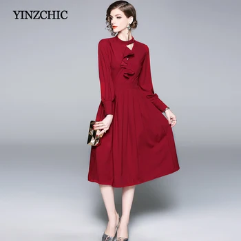 New Fall Womans Pleated Dress Solid Red Black Party Dresses Women Ruffles Woman Shirt Dress Midi OL Elegant Vestios Casual
New Fall Womans Pleated Dress Solid Red Black Party Dresses Women Ruffles Woman Shirt Dress Midi OL Elegant Vestios Casual