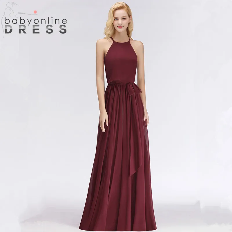 Simple Style Burgundy Chiffon Long Evening Dress Elegant Halter Neck Evening Party Dresses with Sashes Robe de Soiree Longue
Simple Style Burgundy Chiffon Long Evening Dress Elegant Halter Neck Evening Party Dresses with Sashes Robe de Soiree Longue