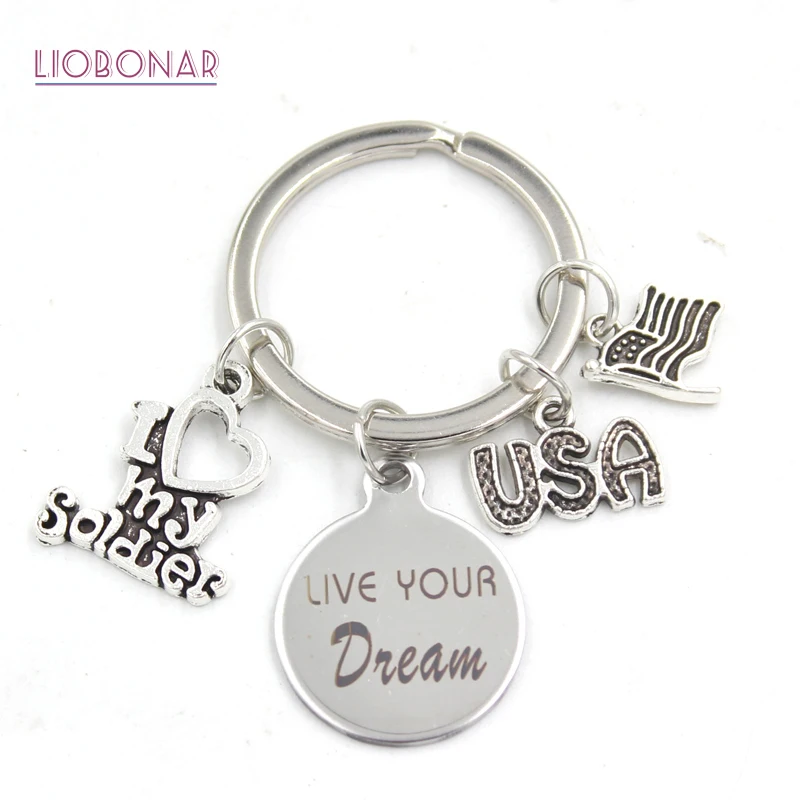 1PC New Arrival Stainless Steel Key Ring Keychains USA Flag I Love my Soldier Keychain Keyring Gifts for Men Women Jewelry
1PC New Arrival Stainless Steel Key Ring Keychains USA Flag I Love my Soldier Keychain Keyring Gifts for Men Women Jewelry