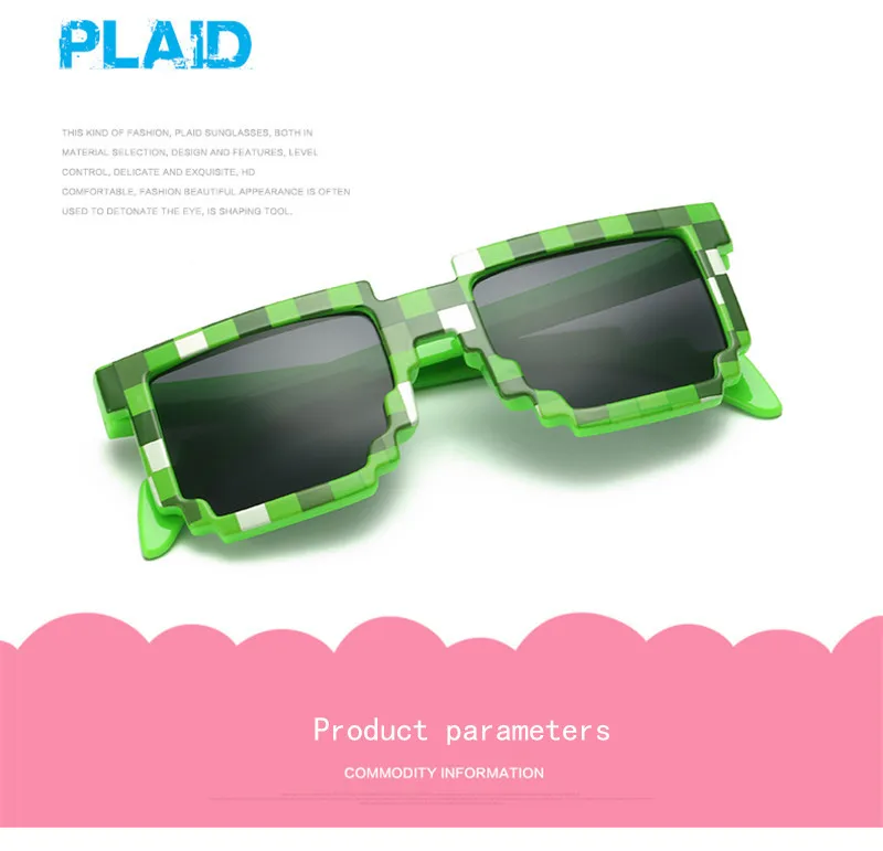 LongKeeper Fashion Kids Sunglasses Smaller Size Minecraft Sunglasses Mosaic Boys Girls Pixel Eyewares With Case Children Gift 17