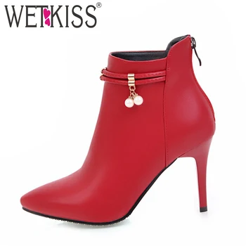 WETKISS Winter Thin High Heels Ankle Women Boots Pearl Zip Pu Warm Footwear Pointed Toe Femsle Shoes 2018 New Fashion Bootie 
WETKISS Winter Thin High Heels Ankle Women Boots Pearl Zip Pu Warm Footwear Pointed Toe Femsle Shoes 2018 New Fashion Bootie