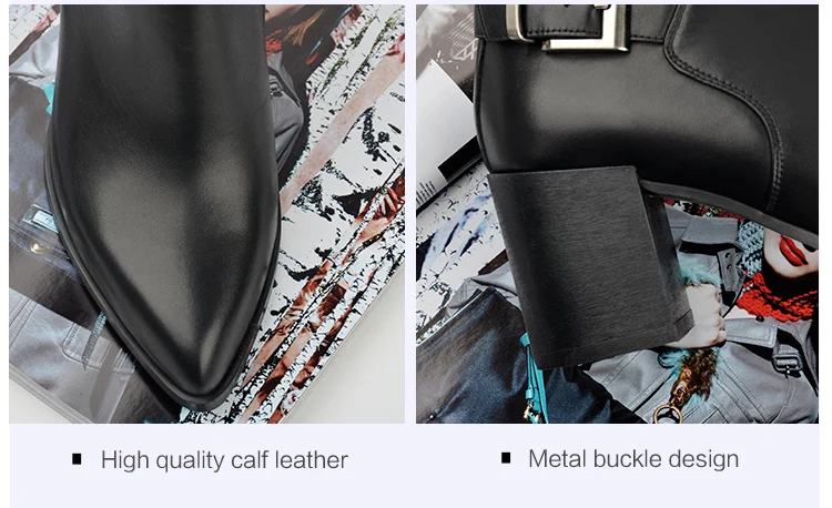 Donna-in leather ankle boots pointed toe thick heel ladies short boots women's leather boots 96350-19 (17)