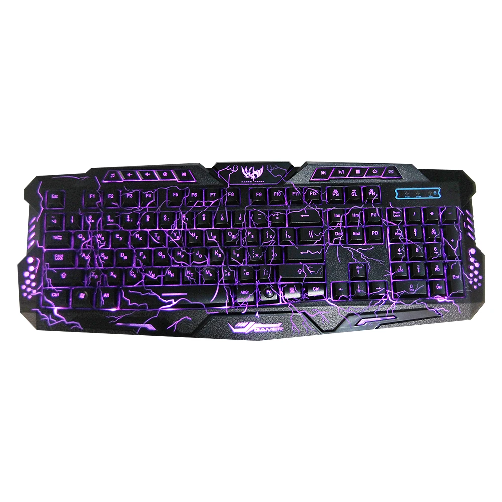 Русский игровая клавиатура Сменные светодиодный с 3 цвета световой подсветкой