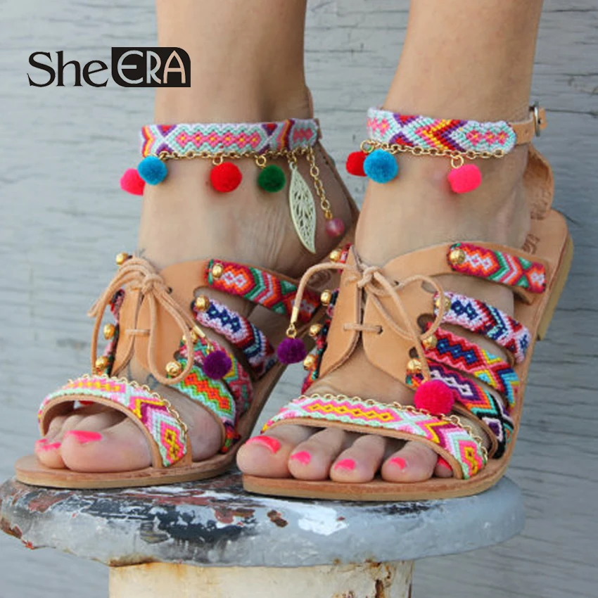 Sandalias Mujer 2018 Bohemian Woman Summer Pompon Sandals Gladiator Roman Strappy Embroidered Shoes Women Flat Sandals SIZE 43
Sandalias Mujer 2018 Bohemian Woman Summer Pompon Sandals Gladiator Roman Strappy Embroidered Shoes Women Flat Sandals SIZE 43