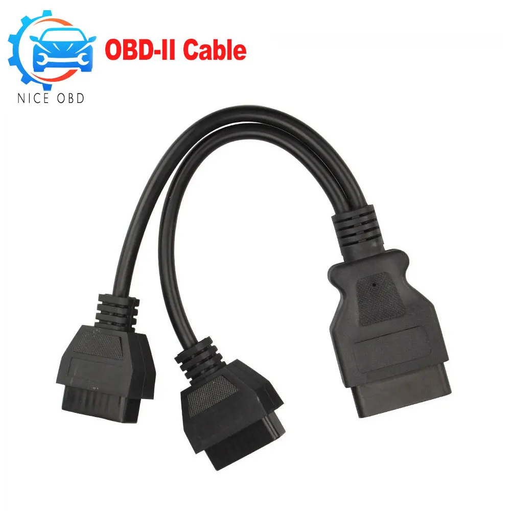 

OBD2 16Pin Male to 2 Female Extension Cable 16 pin adapter Diagnostic Extender 1 Male to 2 female Connector obd 2 black adapter