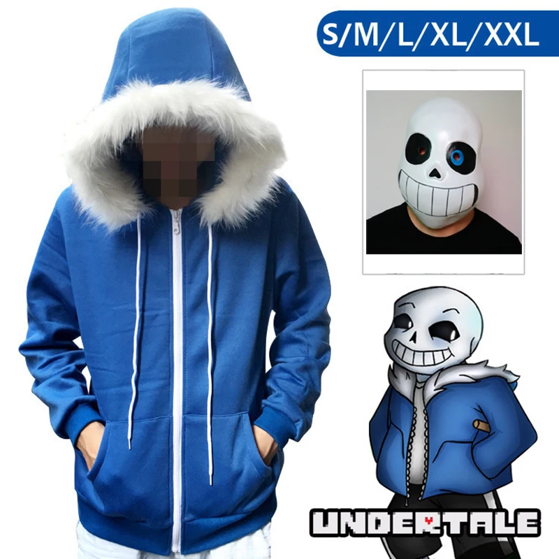 

2pcs/set Undertale Sans Cosplay Hoodies Latex Mask Cool Skeleton Cos Blue Coat Halloween Cosplay Costume Unisex Jacket Headgear