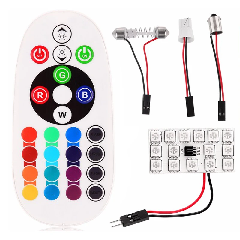 2PCS 2016 New Hot T10 5050 SMD 16 Colors 15 RGB LED Remote Control Car Interior Panel Reading Lamp With T10 Festoon BA9S
2PCS 2016 New Hot T10 5050 SMD 16 Colors 15 RGB LED Remote Control Car Interior Panel Reading Lamp With T10 Festoon BA9S