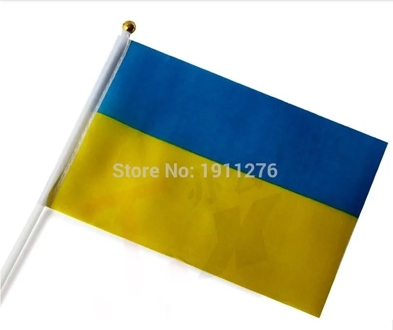 Image 10PCS   lot 21*14cm Ukraine National Flag Ukraine Flying Flag Patriot Pennant Banner Football Soccer Banner Beer Pennant