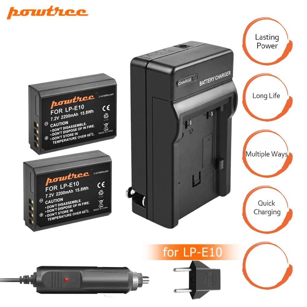 2 упаковки 7 В 2200 мАч LP-E10 LP E10 lpe10 батарея AKKU + зарядное устройство для Canon 1100D 1200D 1300D