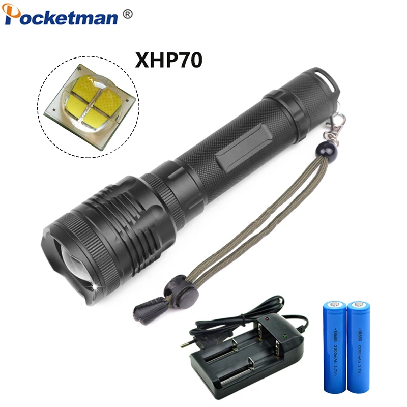 Pocketman 40000LM LED Flashlight Powerful XHP70 Zoomable Torch LED Torch Super Bright Lantern with 2*18650 Battery
Pocketman 40000LM LED Flashlight Powerful XHP70 Zoomable Torch LED Torch Super Bright Lantern with 2*18650 Battery