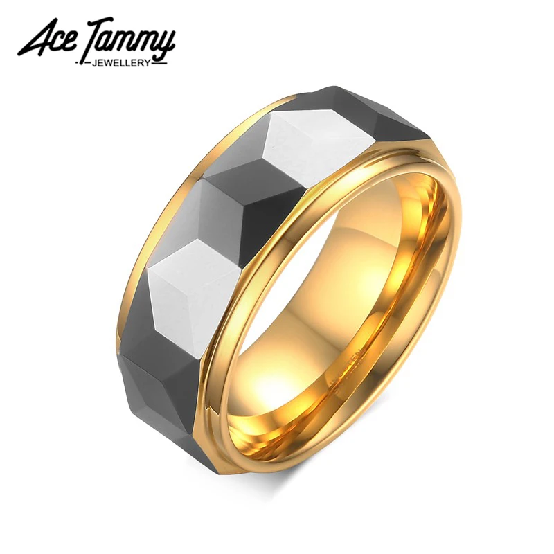Fashion Mens Ring Jewelry Gold Wedding Rings 8MM Faceted Tungsten Carbide Engagement Ring
Fashion Mens Ring Jewelry Gold Wedding Rings 8MM Faceted Tungsten Carbide Engagement Ring