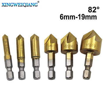 6pcs 5 Flute Chamfer Countersink 1/4" Hex Shank HSS 90 Degree Wood Chamfering Cutter Chamfer 6mm-19mm Countersink Drill Bit
6pcs 5 Flute Chamfer Countersink 1/4" Hex Shank HSS 90 Degree Wood Chamfering Cutter Chamfer 6mm-19mm Countersink Drill Bit