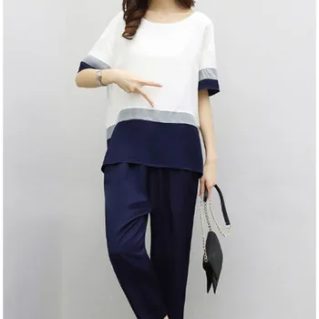 Summer Short Sleeve Chiffon Two Piece Set New Women 2019 O Neck Casual Set Loose Patchwork Color Plus Size Suit
Summer Short Sleeve Chiffon Two Piece Set New Women 2019 O Neck Casual Set Loose Patchwork Color Plus Size Suit