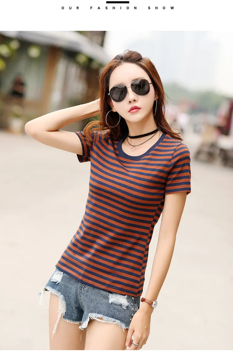 2018 Fashion Cotton T-shirts Women Tshirt Striped Short Sleeve Ladies Tops Tees Plus Size Rayas Camiseta Femme T-shirt Verano (11)