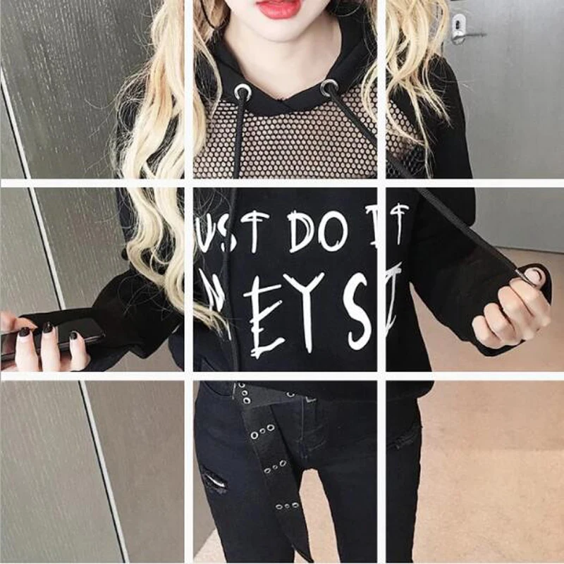 European American Style Hoodie Women Letters Print Mesh Patchwork Long Sleeve Hooded Women's Sweatshirt Loose Women Pullovers
European American Style Hoodie Women Letters Print Mesh Patchwork Long Sleeve Hooded Women's Sweatshirt Loose Women Pullovers