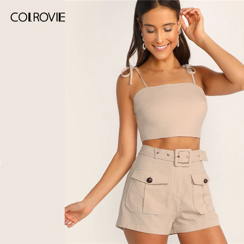 COLROVIE Khaki Pocket Tie Strap Top And Button Belted Shorts Women Sexy Two Piece Set 2019 Summer Streetwear 2 Piece Outfits
COLROVIE Khaki Pocket Tie Strap Top And Button Belted Shorts Women Sexy Two Piece Set 2019 Summer Streetwear 2 Piece Outfits