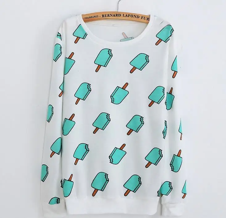 Spring Autumn Women Ice cream Printed Sweatshirt Loose Full Sleeve clothes Harajuku Style Fruit Printed Girl Casual Tops
Spring Autumn Women Ice cream Printed Sweatshirt Loose Full Sleeve clothes Harajuku Style Fruit Printed Girl Casual Tops