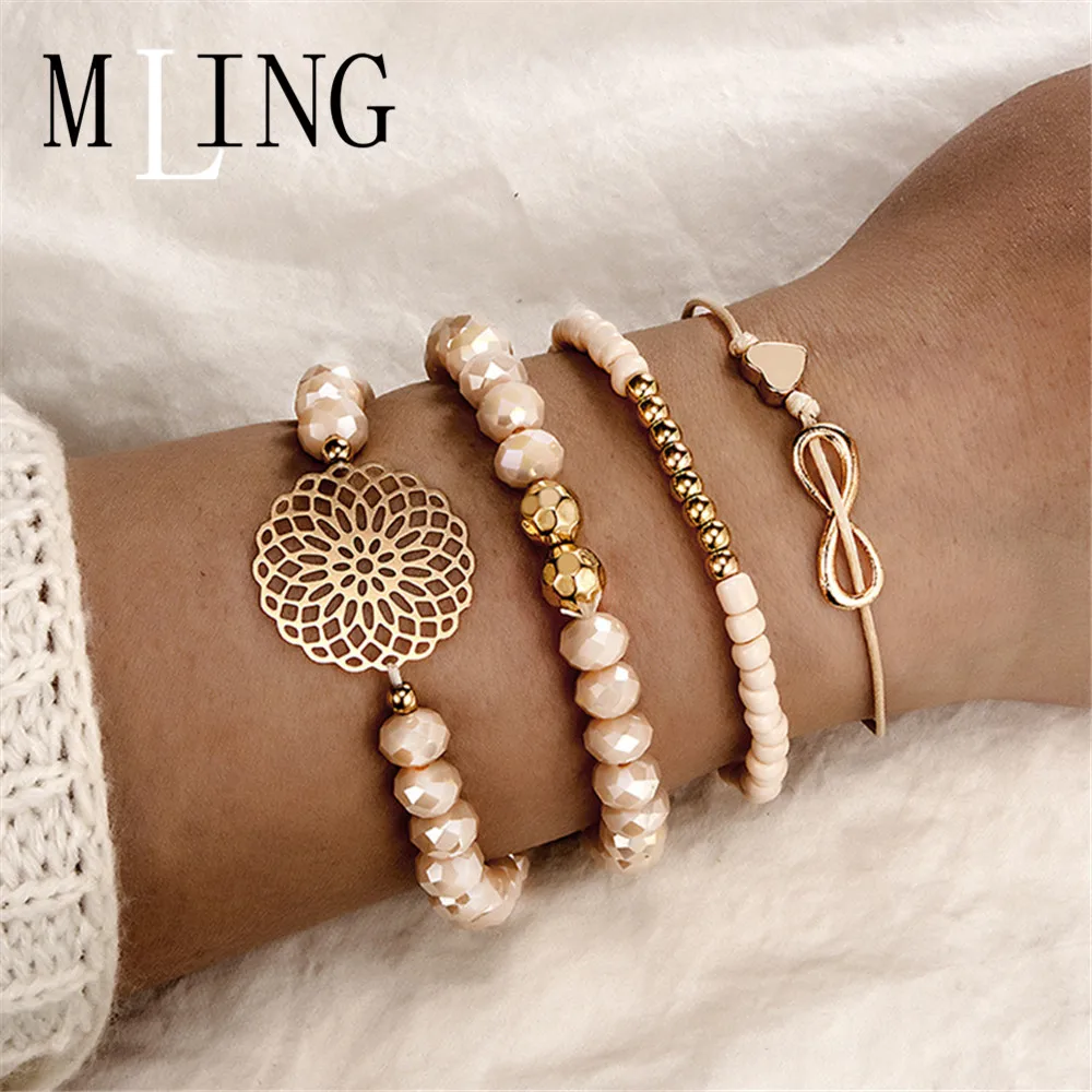 MLING 4 Pcs/Set Fashion 8 Word Bow Heart Hollow Disc Beads Bracelets Bangles Female Fashion Jewelry
MLING 4 Pcs/Set Fashion 8 Word Bow Heart Hollow Disc Beads Bracelets Bangles Female Fashion Jewelry