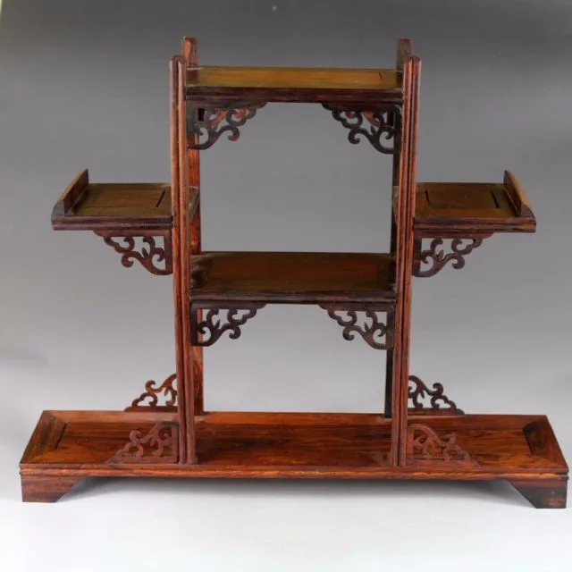 Display shelf stand China red wood carved 1 set 3PC rosewood small wooden base