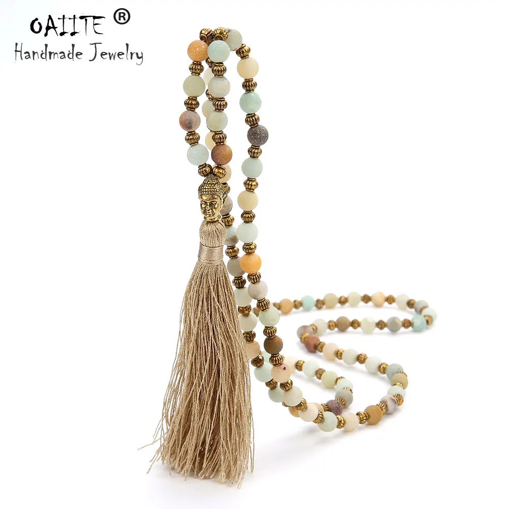 OAIITE 6mm Natural Scrub Amazon Stone Bead Necklace for Women Handmade Copper Bead Buddha head Tassel Statement Necklace
OAIITE 6mm Natural Scrub Amazon Stone Bead Necklace for Women Handmade Copper Bead Buddha head Tassel Statement Necklace