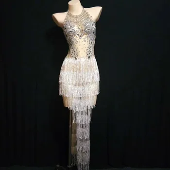 Silver White Rhinestones Fringes Dress Women Birthday Celebrate Bar Nightclub Evening Stage Wear Singer Crystals Outfit DT953
Silver White Rhinestones Fringes Dress Women Birthday Celebrate Bar Nightclub Evening Stage Wear Singer Crystals Outfit DT953