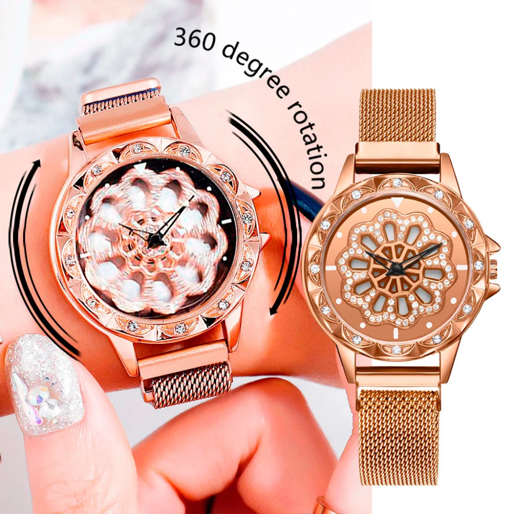 Fashion Rhinestone Dial To Run Creative Women Watch 360 Degree Rotating Luxury Brand Ladies Quartz WristWatch Metal Mesh Band
Fashion Rhinestone Dial To Run Creative Women Watch 360 Degree Rotating Luxury Brand Ladies Quartz WristWatch Metal Mesh Band