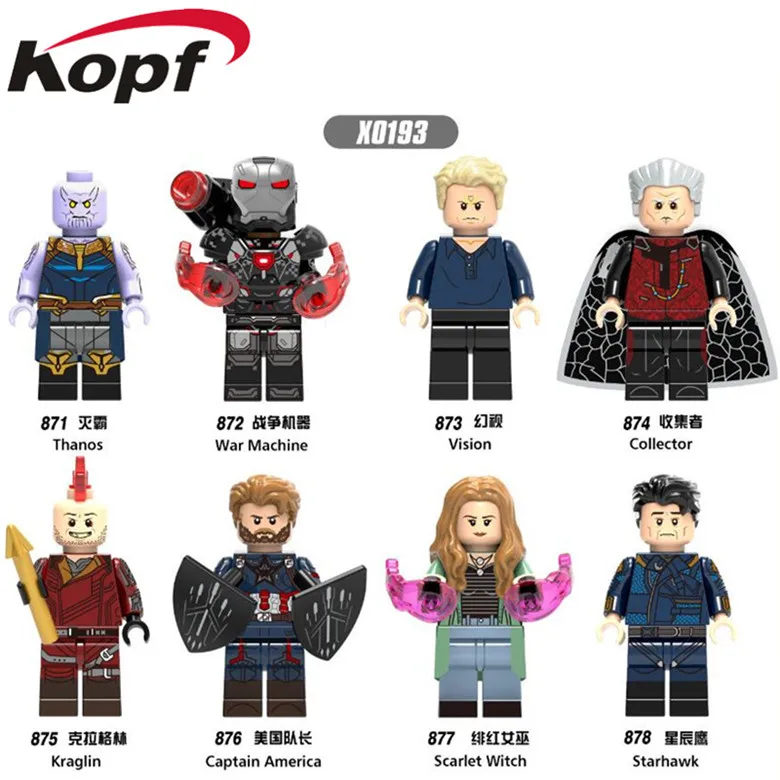 Building Blocks Super Heroes Single Sale Thanos War machine Vision Kraglin Captain America Scarlet Witch Toys for cihldren X0193
Building Blocks Super Heroes Single Sale Thanos War machine Vision Kraglin Captain America Scarlet Witch Toys for cihldren X0193