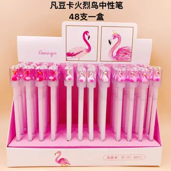 

48pcs Creative Stationery Student Pen Flamingo drift bottle Gel Pen 0.5Full Needle Black Ink Pen School Supplies Office Supplies