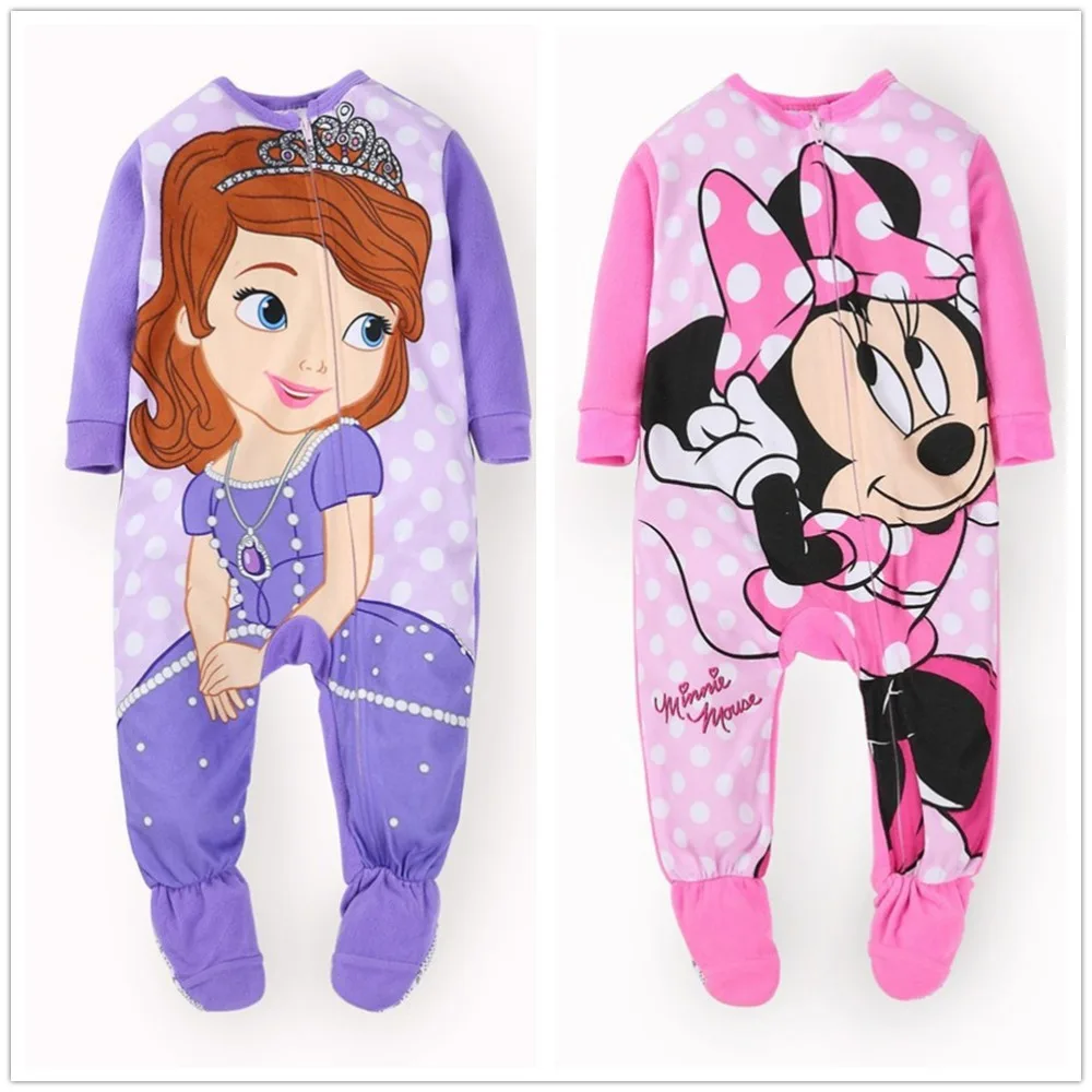 2015 новые девушки пижамы Девушка мягкого флиса Footies pieceoverall Мультфильм печатных