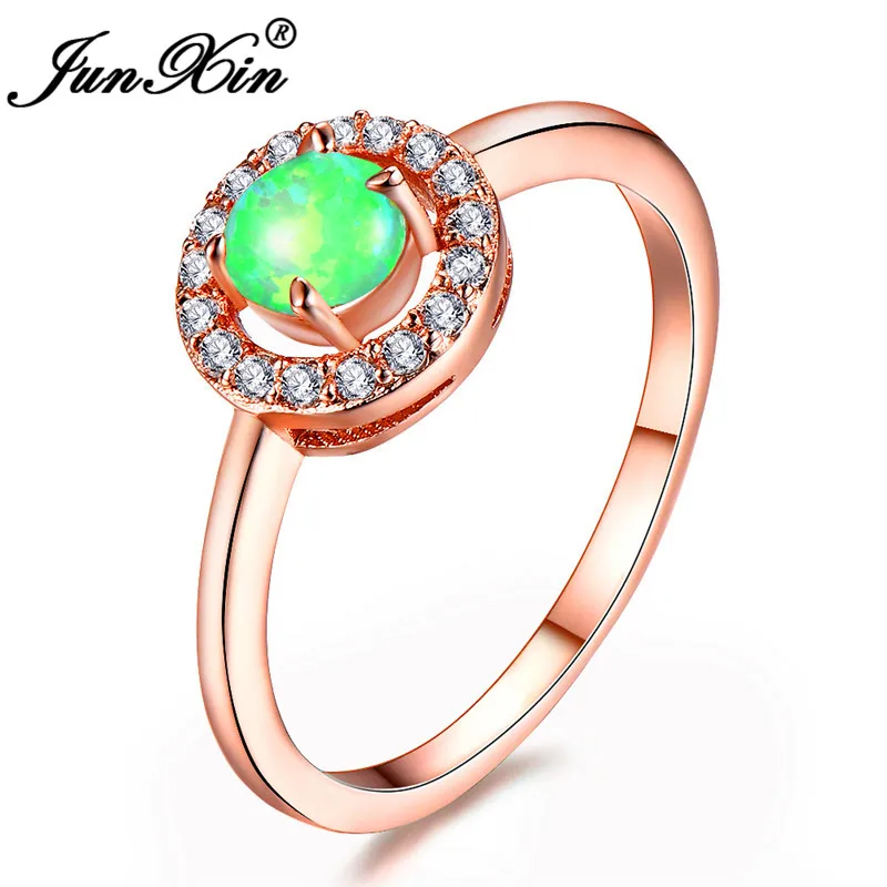 JUNXIN Green/Blue/Purple/White Fire Opal Ring Rose Gold Filled Round Birthstone AAA Zircon Finger Ring Engagement Jewelry Gifts
JUNXIN Green/Blue/Purple/White Fire Opal Ring Rose Gold Filled Round Birthstone AAA Zircon Finger Ring Engagement Jewelry Gifts