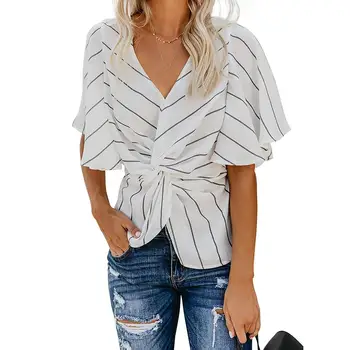 New Fashion Striped Summer Women Twisted V Neck Half Sleeve Chiffon Loose Blouse Top
New Fashion Striped Summer Women Twisted V Neck Half Sleeve Chiffon Loose Blouse Top