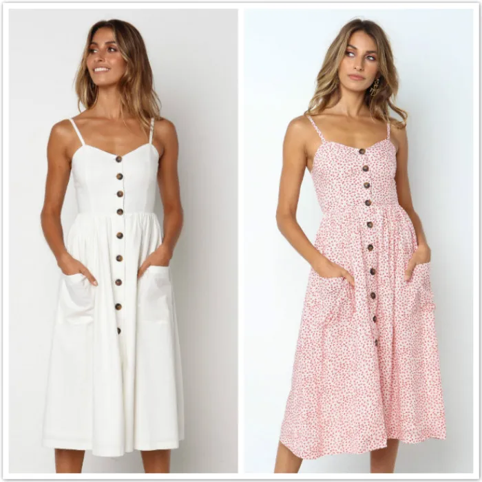 Casual Button Dress Women 2019 Fashion Sleeveless Dress Femme vestidos Elegant midi dress Pocket female plus size lady Dress
Casual Button Dress Women 2019 Fashion Sleeveless Dress Femme vestidos Elegant midi dress Pocket female plus size lady Dress