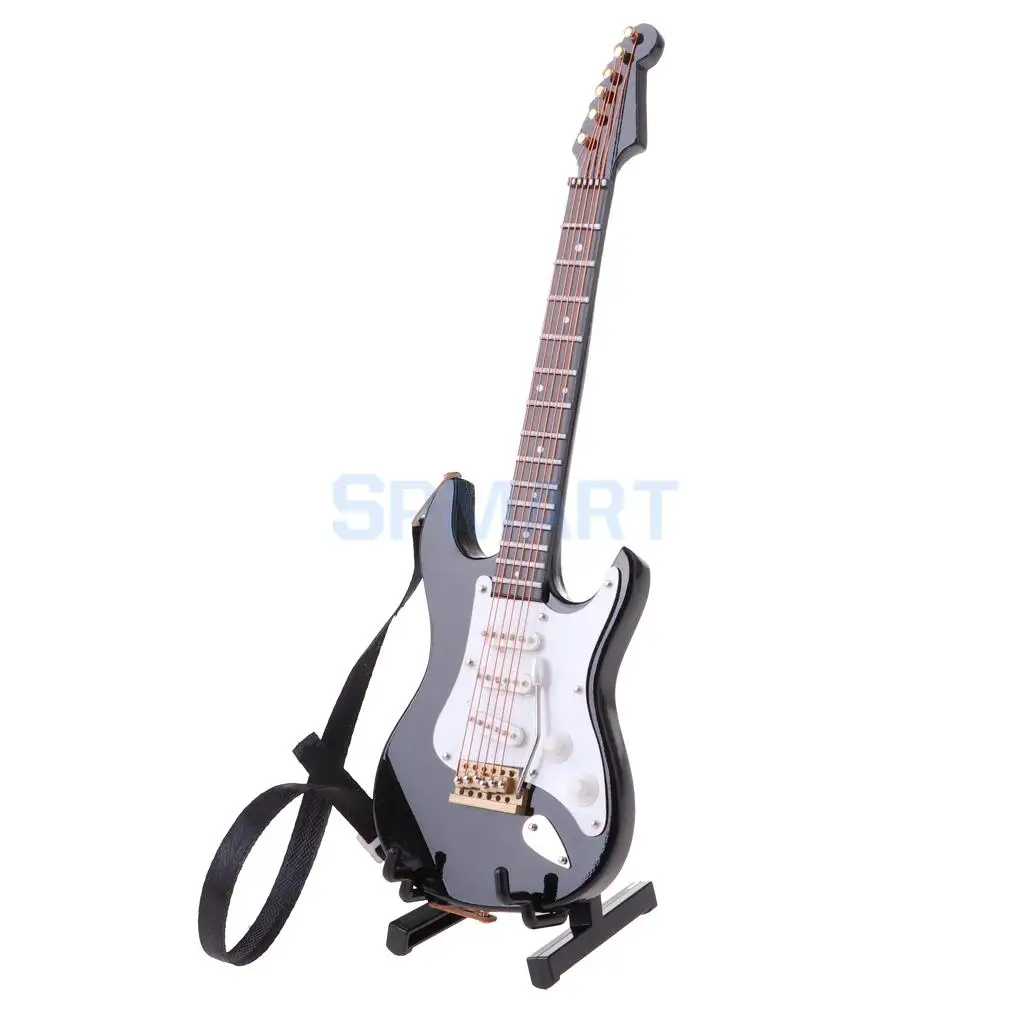 1/6 Scale Dollhouse Miniature Wooden 6-Ctrings Electric Guitar Musical Instrument Model w/ Stand for Dolls Accessory