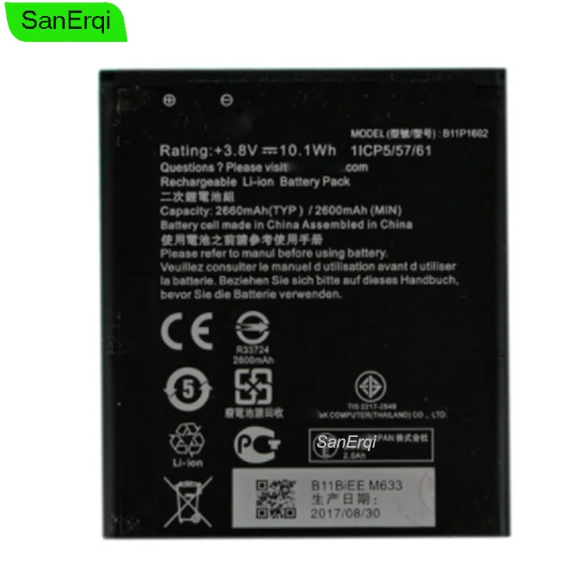 10 шт., аккумулятор B11P1602 для ASUS Zenfone Go 5 дюймов, ZB500KL, X00AD, X00ADA, X00ADC, аккумулятор 2600 мАч
10 шт., аккумулятор B11P1602 для ASUS Zenfone Go 5 дюймов, ZB500KL, X00AD, X00ADA, X00ADC, аккумулятор 2600 мАч
