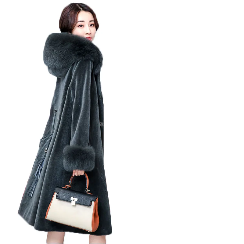 High Quality Sheep Sheared Coat Female Warm Thicke Fox Fur 2021 Winter Long Fox Fur Collar Plus Size 4XL Hooded Jacket Outwear
High Quality Sheep Sheared Coat Female Warm Thicke Fox Fur 2021 Winter Long Fox Fur Collar Plus Size 4XL Hooded Jacket Outwear