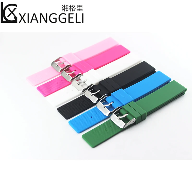 Silicone strap 18mm pin buckle Flat headband watch accessories Color ladies women watch band Universal brand watches
Silicone strap 18mm pin buckle Flat headband watch accessories Color ladies women watch band Universal brand watches