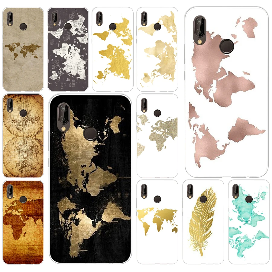 161AQ gold world map Soft Silicone Tpu Cover Case for huawei Nova 3 3i p smart | Мобильные телефоны и аксессуары