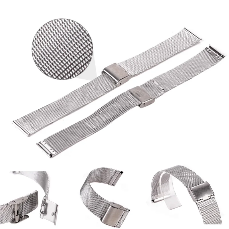 18/20/22/24mm Shellhard Adjustable Silver Stainless Steel Mesh Watch Strap Men Women Luxury Fashion Straight End Mesh Watch Band