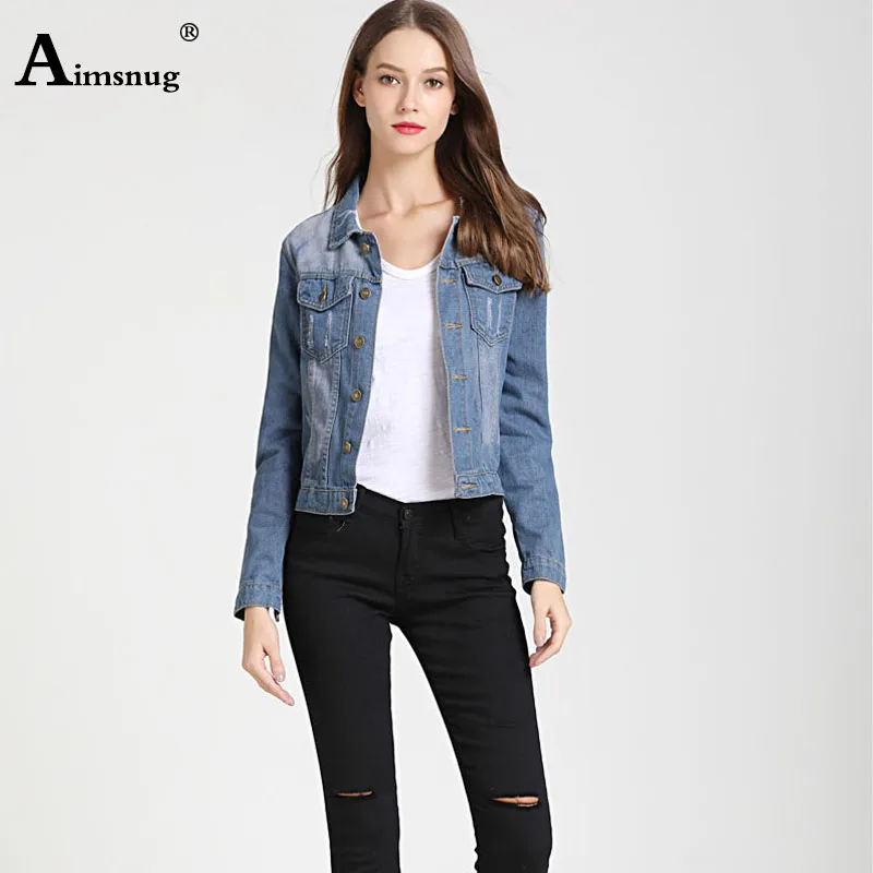 

Plus Size S-3XL 2019 New Autumn Woman Short Basical Jean Jacket Coat Bleach Full Sleeves Single Breast Slim Female Denim Jacket