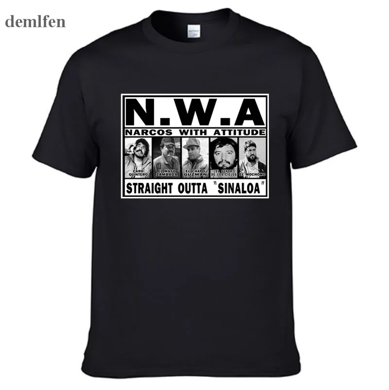 NWA Narcos With Attitude T-Shirt Chapo Cartel Tee Straight Outta Sinaloa Men Women T Shirt Short Sleeve Tops Tees
NWA Narcos With Attitude T-Shirt Chapo Cartel Tee Straight Outta Sinaloa Men Women T Shirt Short Sleeve Tops Tees