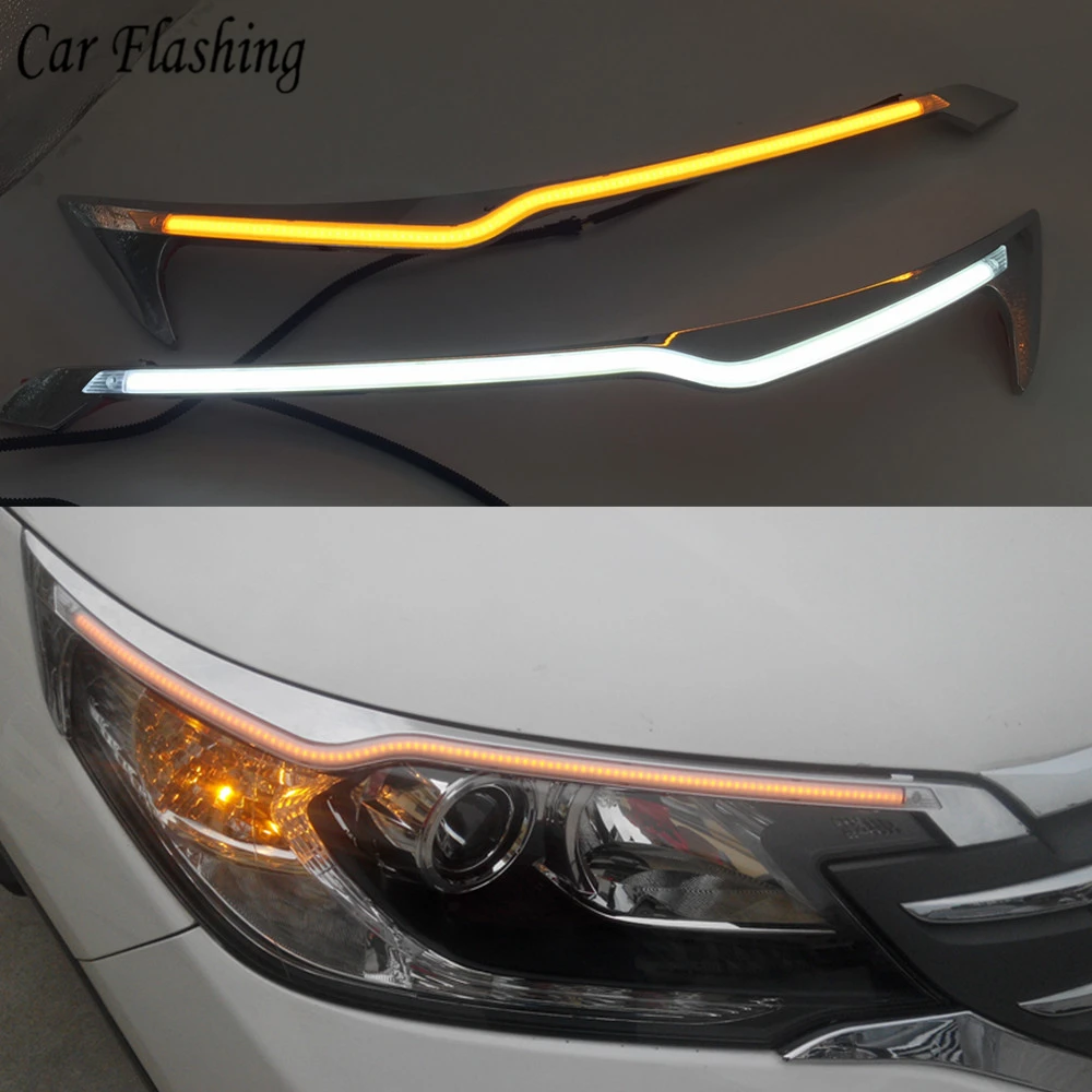 Car flashing 1Set Car Headlight LED Eyebrow Daytime Running Light DRL With Yellow Turn Signal Light For Honda CRV 2012 2013 2014
Car flashing 1Set Car Headlight LED Eyebrow Daytime Running Light DRL With Yellow Turn Signal Light For Honda CRV 2012 2013 2014