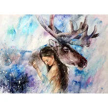 Penuh Persegi Berlian 5D Diy Berlian Bordir Perempuan dan Deer Berlian Lukisan Silang Stitch Berlian Buatan Mosaik Dekorasi Hadiah Yy(China)