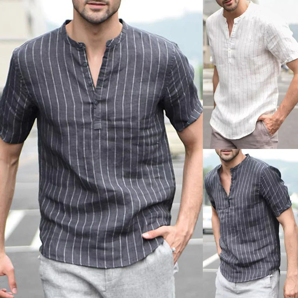 Men's Spring & Summer Short Sleeve Shirt Baggy Cotton shirts Linen Stripe Short Sleeve Retro Shirts Tops Blouse
Men's Spring & Summer Short Sleeve Shirt Baggy Cotton shirts Linen Stripe Short Sleeve Retro Shirts Tops Blouse