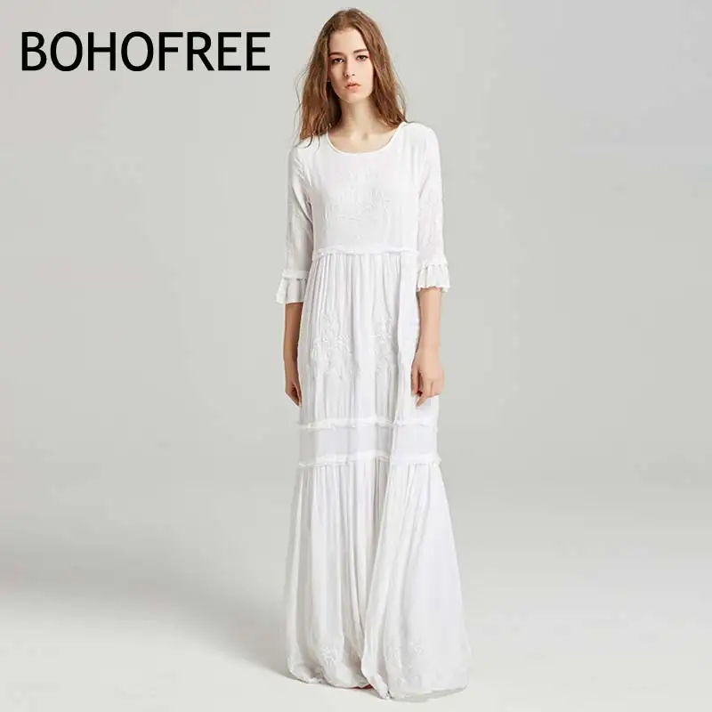 BOHOFREE Elegant Women Holiday Beach Dress O Neck Floral Embroidery Maxi Long Dress Half Sleeve Weding party Dress Boho Dress
BOHOFREE Elegant Women Holiday Beach Dress O Neck Floral Embroidery Maxi Long Dress Half Sleeve Weding party Dress Boho Dress