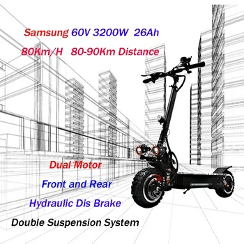Samsung 60V 3200W 11 Inch Electric Scooter Self Balance Powerful 26A 30A 80Km/H Foldable Electric Scooter Ebike E Scooter Sale
Samsung 60V 3200W 11 Inch Electric Scooter Self Balance Powerful 26A 30A 80Km/H Foldable Electric Scooter Ebike E Scooter Sale