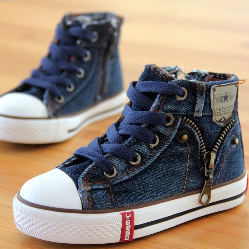 Image 14 kinds New Arrived Size 25 37 Children Shoes Kids Canvas Sneakers Boys Jeans Flats Girls Boots Denim Side Zipper Shoes