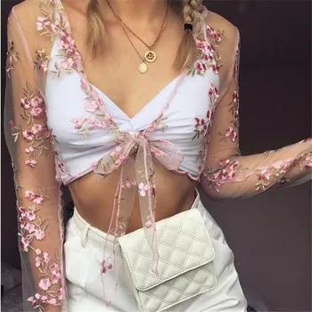Women Embroidered Sexy Perspective Blouse Transparent Embroidery Lace Up Bandage Pink Floral Crop Tops Ladies Flower Bandage Top
Women Embroidered Sexy Perspective Blouse Transparent Embroidery Lace Up Bandage Pink Floral Crop Tops Ladies Flower Bandage Top