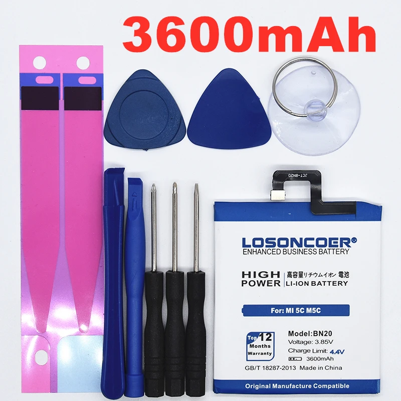 100% Original LOSONCOER 3600mAh BN20 Battery for Xiaomi mi 5C M5C mi5C Lithium-ion polymer Battery gift tool kit
100% Original LOSONCOER 3600mAh BN20 Battery for Xiaomi mi 5C M5C mi5C Lithium-ion polymer Battery gift tool kit