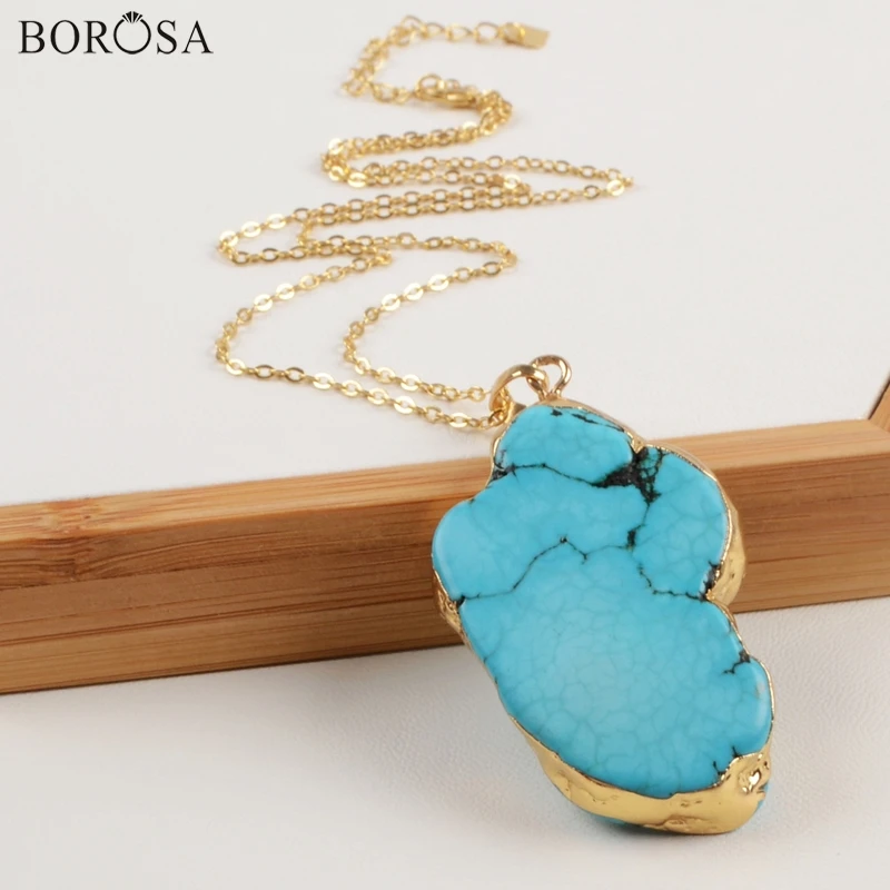 BOROSA Gold/Silver Color Irregular Blue Howlite Turquoises Pendant with Metal Chain Women Men Necklace
BOROSA Gold/Silver Color Irregular Blue Howlite Turquoises Pendant with Metal Chain Women Men Necklace