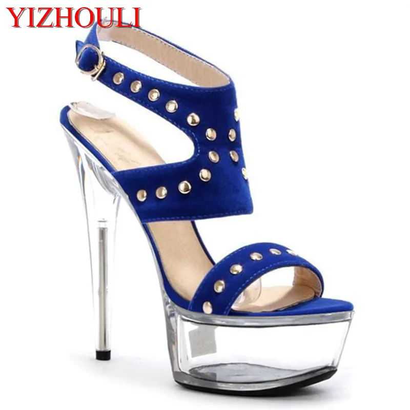 

Fashion rivet embellished stilettos, 15 cm transparent platform for women's sandals party walk sandals